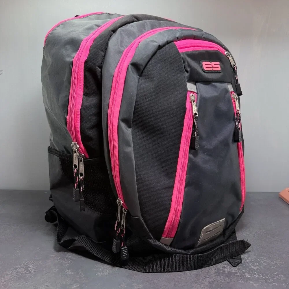Eastsport 9-Pocket Laptop Backpack | Black Gray Hot Pink | School Travel